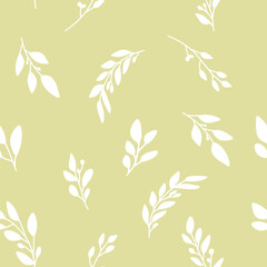 Doodled botany plants seamless repeat pattern. Random vector herbs and branches background