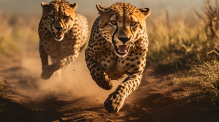 Running cheetah in the African savannah