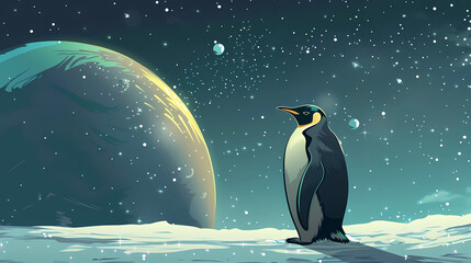 Penguin in the Arctic. World Penguin Day. Illustration