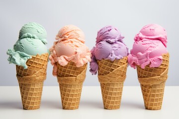 Refreshing Berry ice cream waffle cones. Food summer. Generate Ai