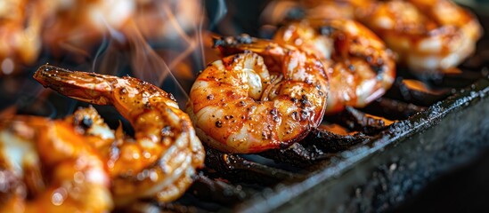 Close-up of shrimp freshly grilled