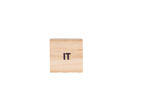 wooden cubes with the inscription It on a white isolated background close-up