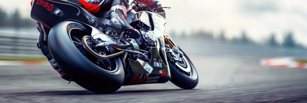 Super motorbike racing on the circuit track while driving at high speed and accelerating at full power AIG44