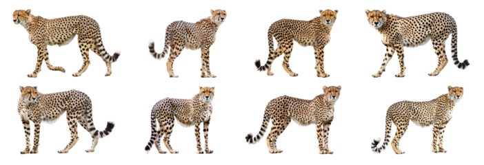 Elegant cheetahs in dynamic stances isolated cut out png on transparent background