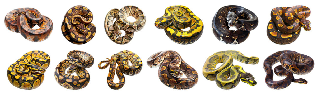 Exotic ball pythons collection cut out png on transparent background