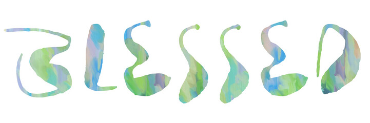 BLESSED- The word BLESSED with a digital Pastel colored painting in the letters BLESSED - Transparent PNG Text, Word, letters, color, colorful, pastel