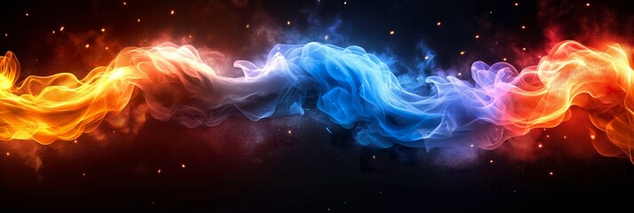 Dynamic abstract waves of fiery and icy smoke create a stunning visual for web banners and creative backgrounds