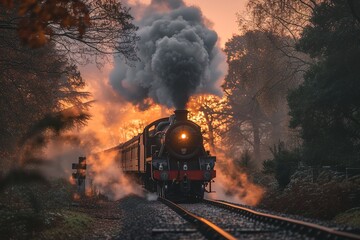 A steam locomotive's bell ringing loudly as it approaches a level crossing - obrazy, fototapety, plakaty