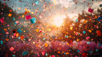 Colorful Confetti Flying in Air - obrazy, fototapety, plakaty
