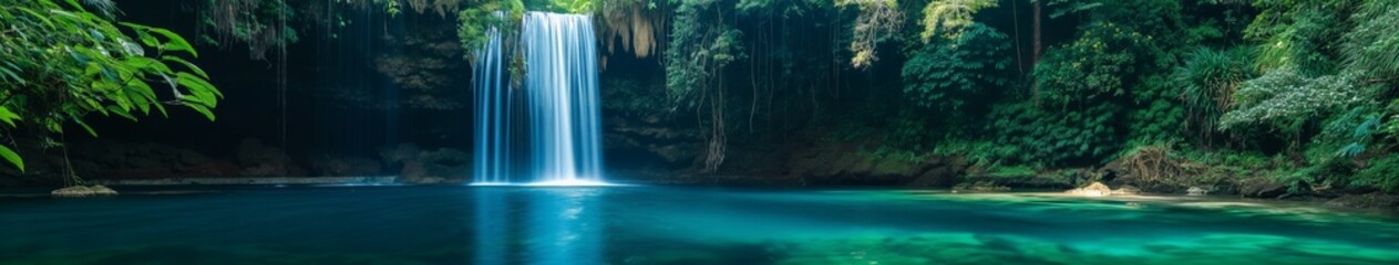 Tropical Waterfall in Serene Jungle Lagoon