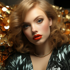 Fototapeta premium Elegant woman in sparkling attire with luxury accessories