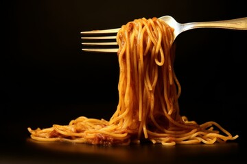 Satisfying Spaghetti fork food. Tomato noodle. Generate AI