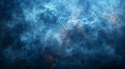   A blue-orange backdrop with copious smoke rising from its uppermost portion - obrazy, fototapety, plakaty