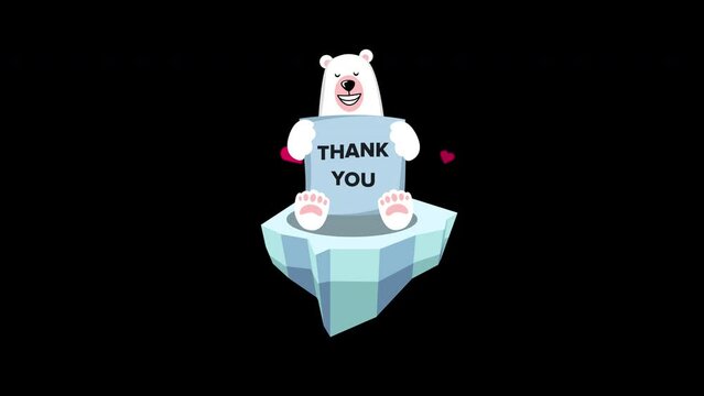 Thank you emoji, polar bear on ice, transparent background (Alpha Chanel) perfect loop (3 sec)