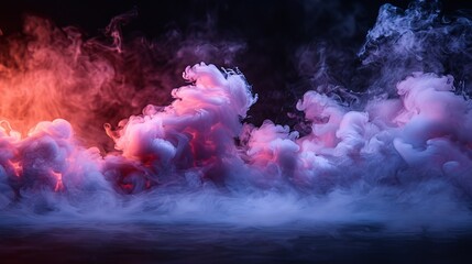   A significant amount of smoke billows from the top against a black backdrop, while red and pink hues emanate from the base of the smoke plume