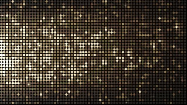 Wall in yellow and white brown, ocher polka dots. Stylish disco shiny golden paillette. Shiny copper platinum round sequin pattern. Round sparkling luxury scale. HD Looped identical. Similar video 4k,