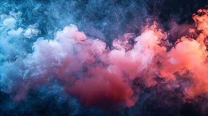   Colorful smoke against black backdrop Red-blue smoke cloud on the left, repeat on right side