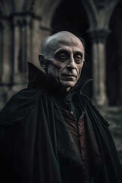 fotografia ilustrativa: Retrato &eacute;pico de um vampiro em ar livre. Fotografia extremamente detalhada.