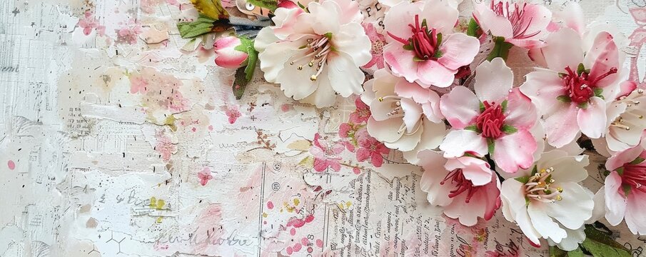 pink and white cherry blossoms on Vintage background