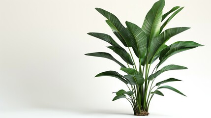 Fototapeta premium Tall, glossy leaves with prominent veins, a popular indoor plant, rendered in 3D with natural shadows, isolated on a white background