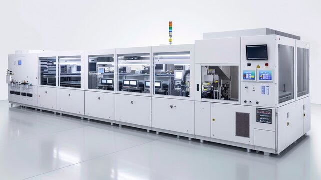 A white machine with blue buttons and a blue light on it