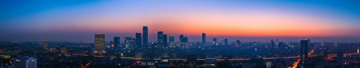 Fototapeta premium City Dawn with Silhouetted Skyscrapers