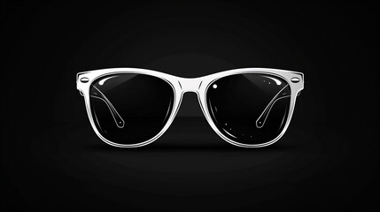 A pair of sunglasses with a black background. The sunglasses are white and have a black frame. White glasses on black background 1d simple vector image - obrazy, fototapety, plakaty