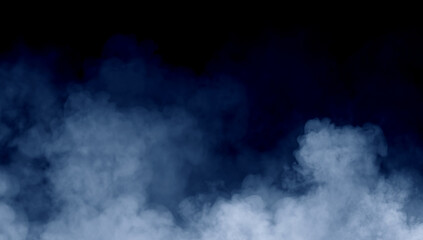 Abstract blue smoke misty fog on isolated black background. Texture overlays. Paranormal mystic smoke, clouds for movie scenes
