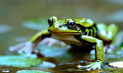 Obraz premium a frog in a jump with its paws outstretched and it