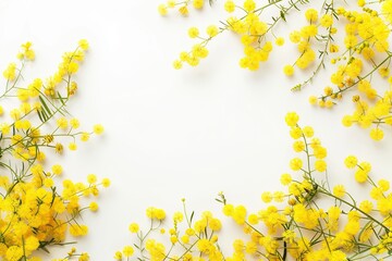 Obraz premium Mimosa flowers with copyspace for text on white background
