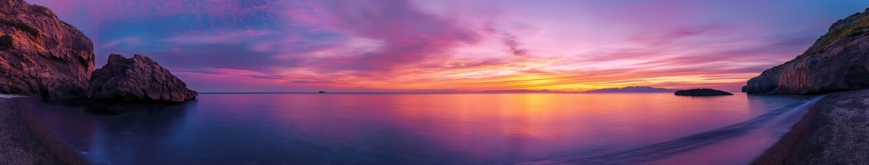Fototapeta premium Purple Sunset Over Tranquil Ocean Bay
