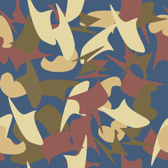 Naklejka premium Camouflage seamless pattern Abstract vector illustration for printing on cloth, textile, Wallpaper, paper, wrapper. Different shades of brown and blue colour Background in military style