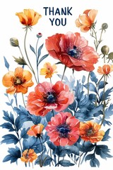 Artistic Watercolor Wildflower Border with Thank You Generative AI