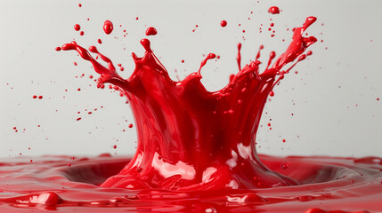 A splash of red paint on a white background. The splash is large and covers a significant portion of the background. The red paint creates a sense of energy and movement. red oil in a white background