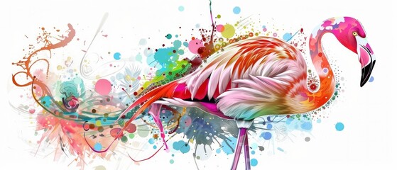 abstract colourful flamingo standing painting