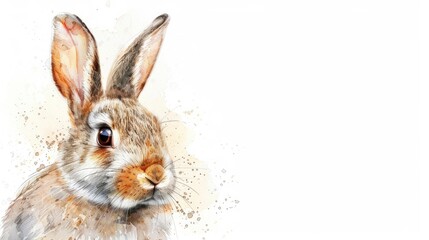High detail watercolor portrait of a rabbit dressed up in full body with a white background