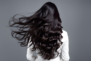 Fototapeta premium back view brunette with long curly flowing hair