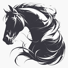 Horse concept graphic poster banner. Horse badge for t-shirt design. Monochrome black and white colors. Digital artistic raster bitmap illustration. AI artwork.	 - obrazy, fototapety, plakaty