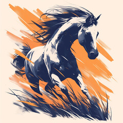 Horse concept graphic poster banner. Horse badge for t-shirt design. Digital artistic raster bitmap illustration. AI artwork.	 - obrazy, fototapety, plakaty