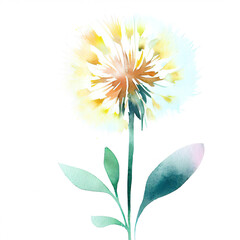 lonely watercolor dandelion, hand painted, low quality disfigured bad gross, illustration generated by Ai