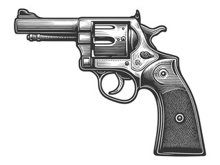 classic revolver, showcasing intricate design and craftsmanship sketch engraving generative ai vector illustration. Scratch board imitation. Black and white image. - obrazy, fototapety, plakaty