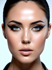 Fototapeta premium portrait of a girl with perfect nude makeup and eyeliner