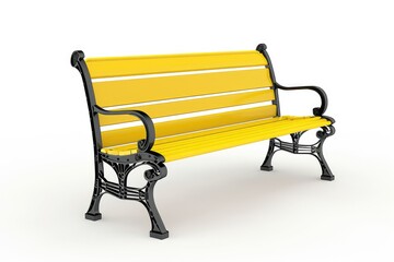 Yellow park bench isolated on white background.