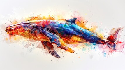 Vibrant Watercolor Whale Art in Simple Minimal Style Generative AI