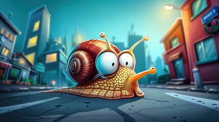 A lone snail embarks on an ambitious marathon, determined to cross the finish line before sunset, its shell adorned with a tiny racing number