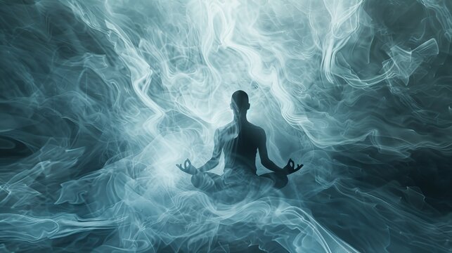 Ethereal energy flows around a meditating figure, a tranquil loopable moment with Alpha Matte for smooth transitions