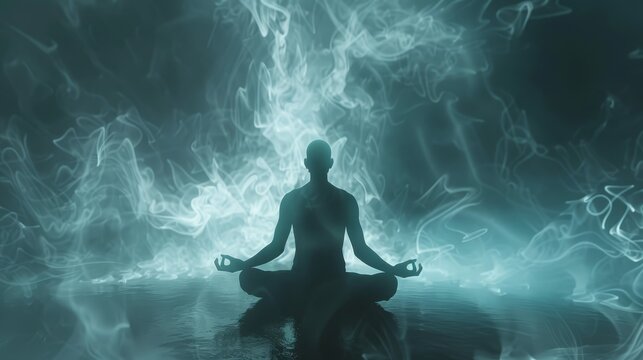 Ethereal energy flows around a meditating figure, a tranquil loopable moment with Alpha Matte for smooth transitions