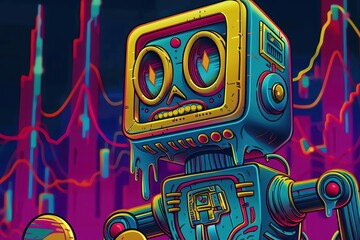 A mischievous AI bot creates a stock trading algorithm that promises guaranteed profits, but the bots unpredictable decisions lead to disastrous losses for its investors - obrazy, fototapety, plakaty