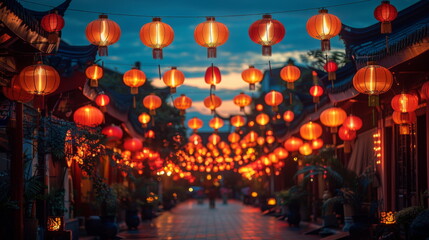 Vibrant Red Lanterns Line the Street