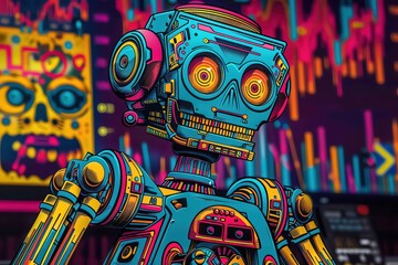 A robot stockbroker flawlessly executes trades, its algorithms calculating profits with precision - obrazy, fototapety, plakaty